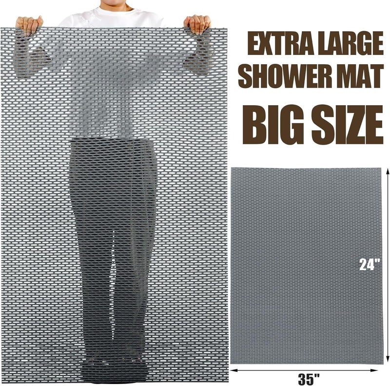 HOMBYS 35 x 24 Extra Large Shower Mat for Shower Stall Tub, Non Slip Bath Mat Bathroom Accessories, PVC Mats for Shower and Bathroom, Quick Drying, (Gray, 35"x24") - Image 3